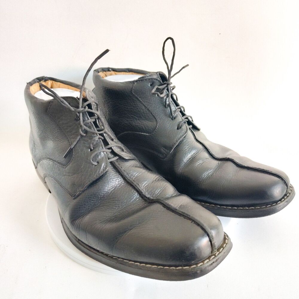 Sandro Comfort Gel Mens Size 8 D Ankle Boots‎ Pebbled Leather Black Lace-up